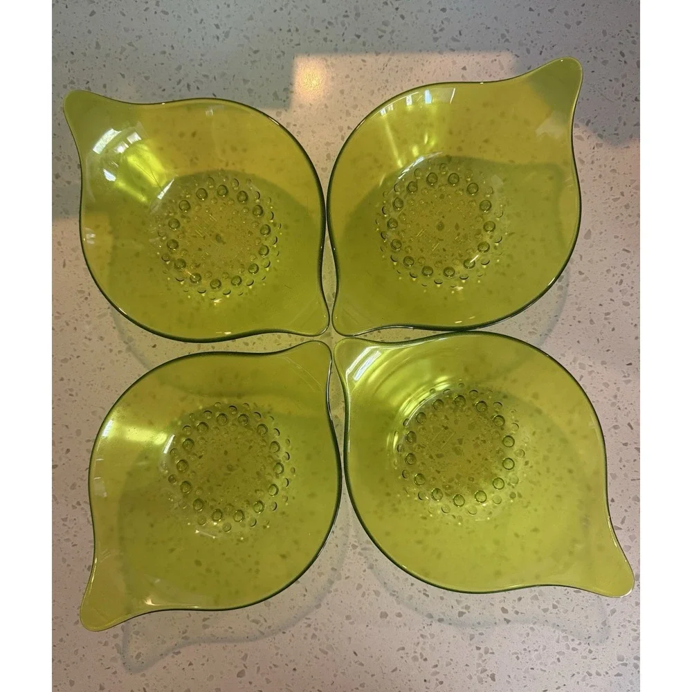 Set Of 4 Koziol German Clear Green Plastic Bowls Unique Raised Dotted Bottom‎